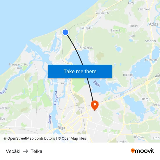 Vecāķi to Teika map