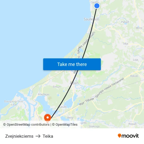 Zvejniekciems to Teika map