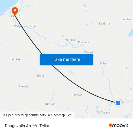 Daugavpils Ao to Teika map