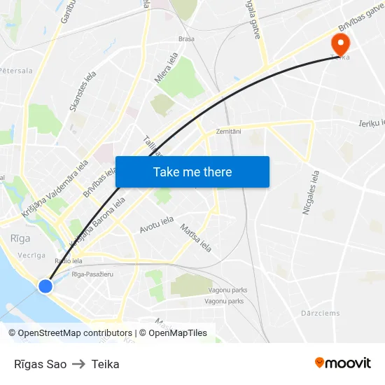 Rīgas Sao to Teika map