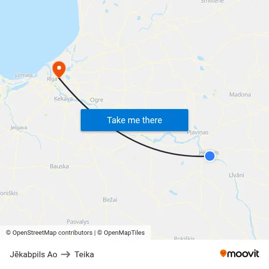 Jēkabpils Ao to Teika map