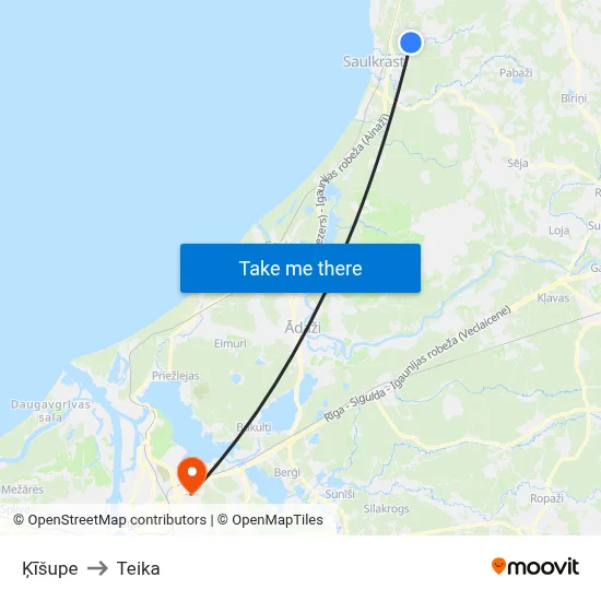 Ķīšupe to Teika map