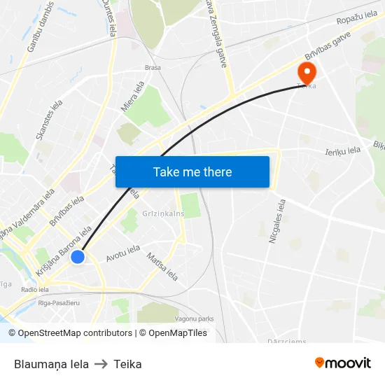 Blaumaņa Iela to Teika map