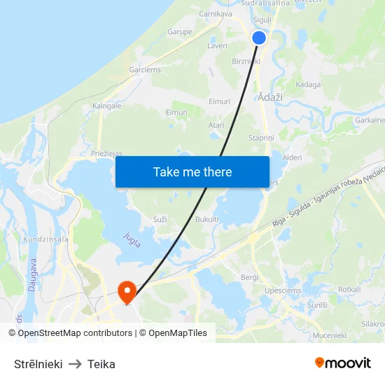 Strēlnieki to Teika map
