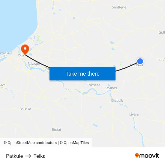 Patkule to Teika map