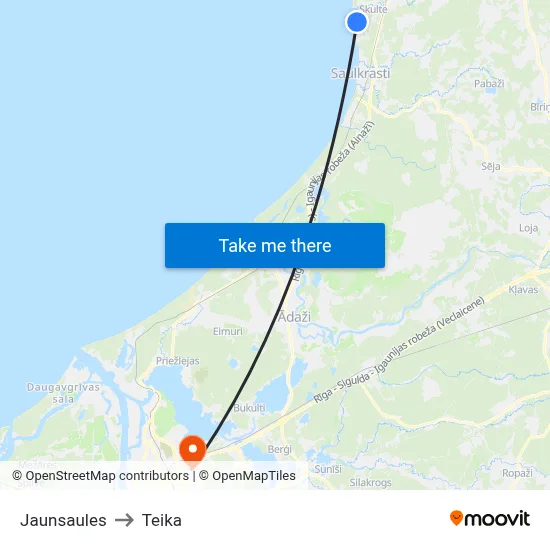 Jaunsaules to Teika map