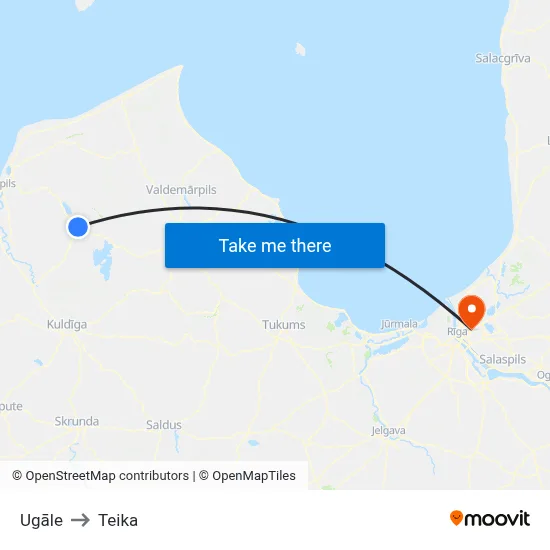 Ugāle to Teika map