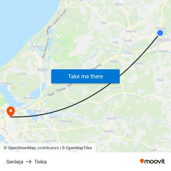 Senleja to Teika map