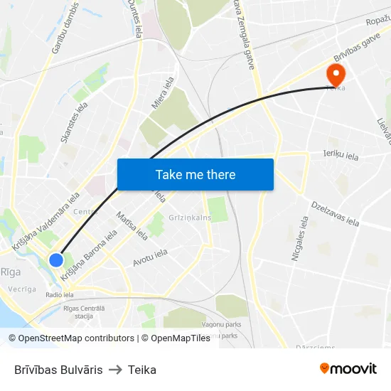 Brīvības Bulvāris to Teika map