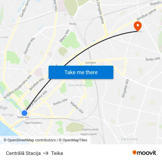 Centrālā Stacija to Teika map