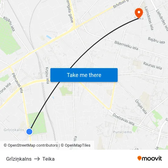 Grīziņkalns to Teika map