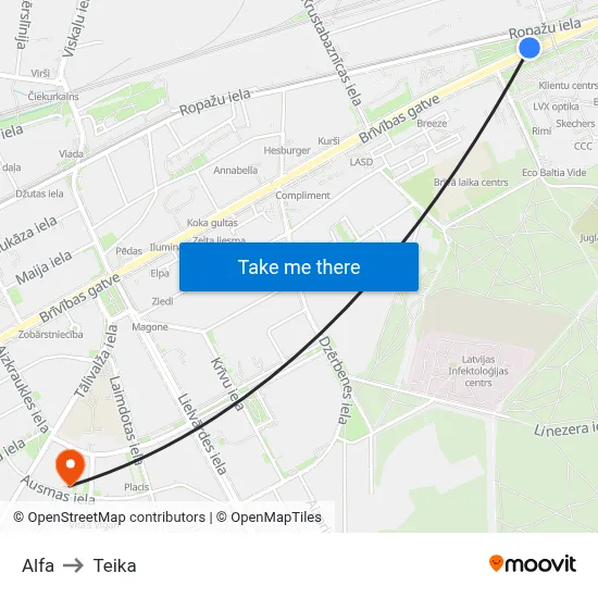 Alfa to Teika map