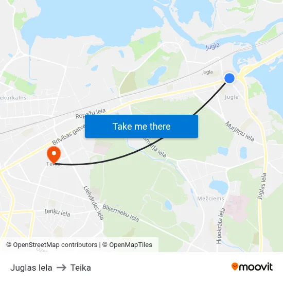 Juglas Iela to Teika map