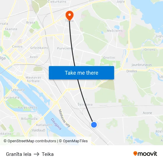 Granīta Iela to Teika map