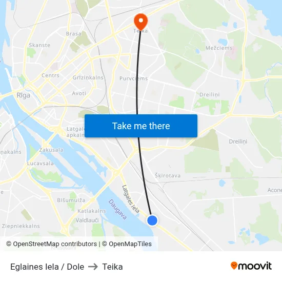 Eglaines Iela / Dole to Teika map