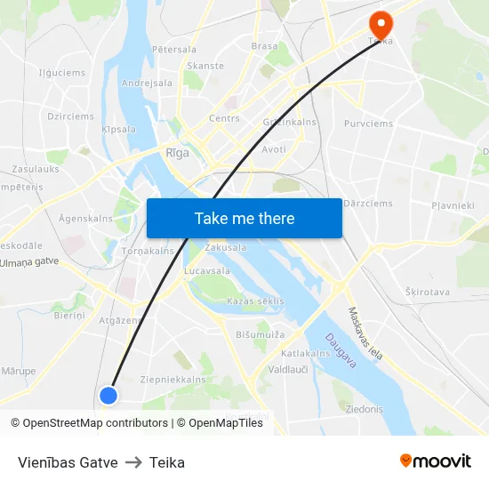 Vienības Gatve to Teika map