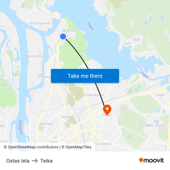 Ostas Iela to Teika map