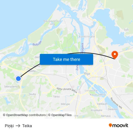 Piņķi to Teika map