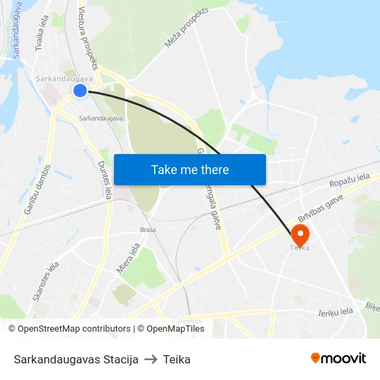 Sarkandaugavas Stacija to Teika map
