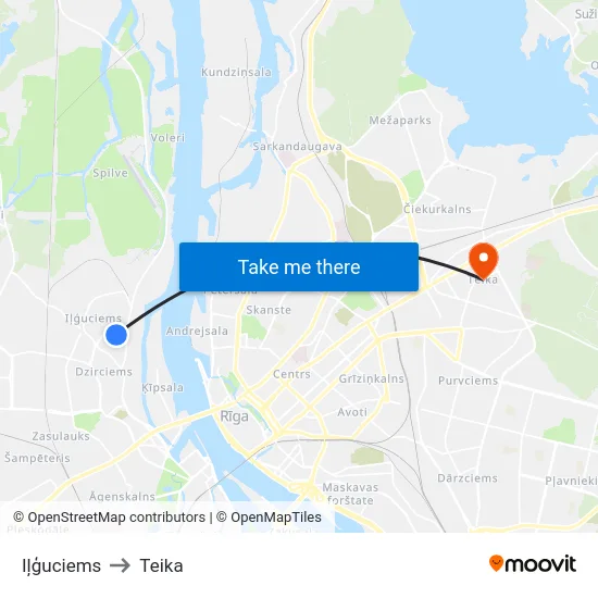 Iļģuciems to Teika map