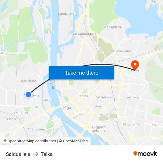 Saldus Iela to Teika map