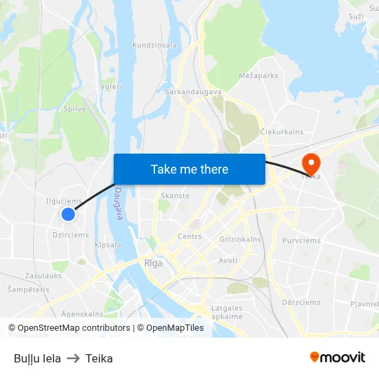 Buļļu Iela to Teika map