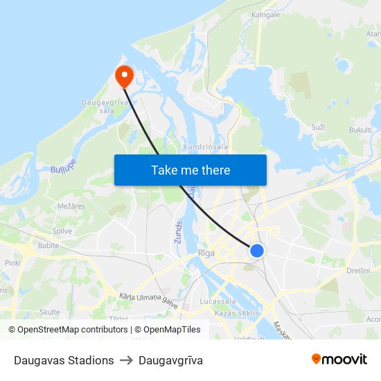 Daugavas Stadions to Daugavgrīva map