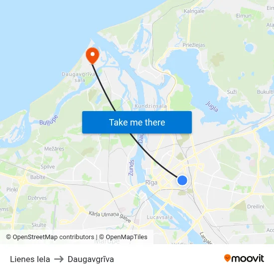 Lienes Iela to Daugavgrīva map