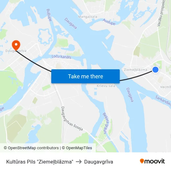 Kultūras Pils "Ziemeļblāzma" to Daugavgrīva map