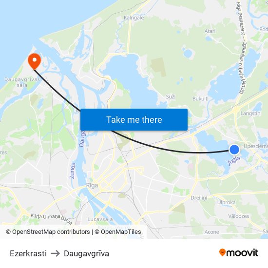 Ezerkrasti to Daugavgrīva map