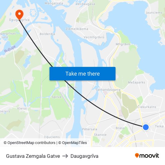 Gustava Zemgala Gatve to Daugavgrīva map