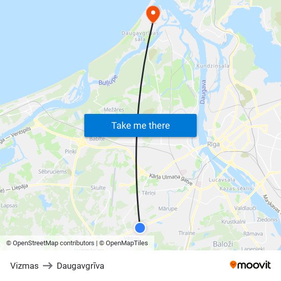 Vizmas to Daugavgrīva map