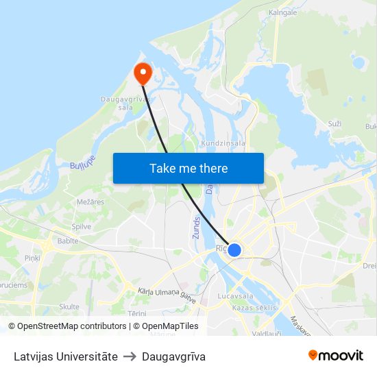 Latvijas Universitāte to Daugavgrīva map