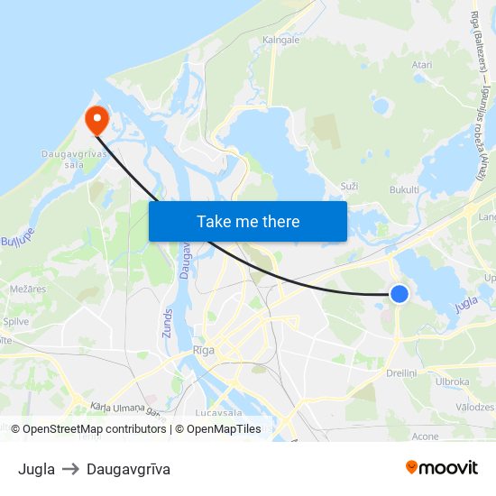 Jugla to Daugavgrīva map