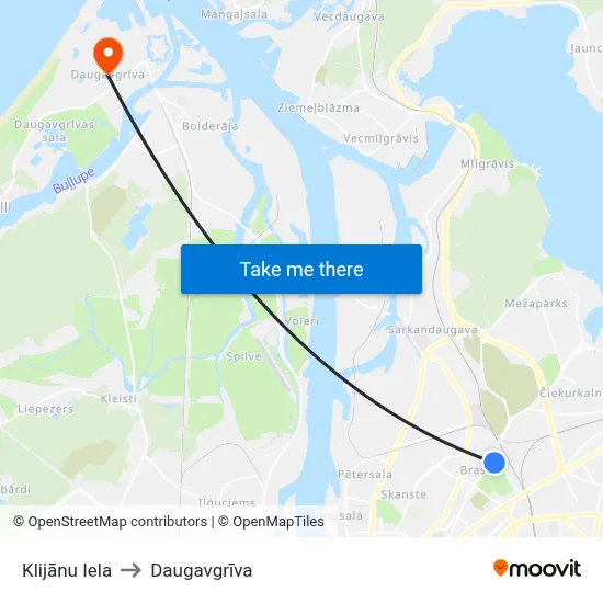 Klijānu Iela to Daugavgrīva map