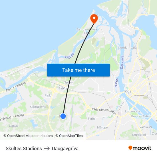 Skultes Stadions to Daugavgrīva map