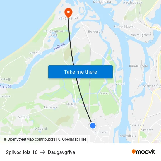 Spilves Iela 16 to Daugavgrīva map