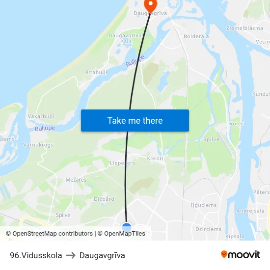 96.Vidusskola to Daugavgrīva map