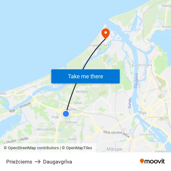 Priežciems to Daugavgrīva map