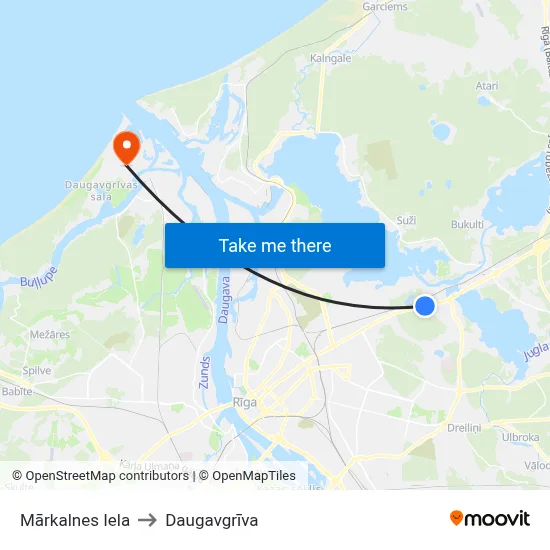 Mārkalnes Iela to Daugavgrīva map