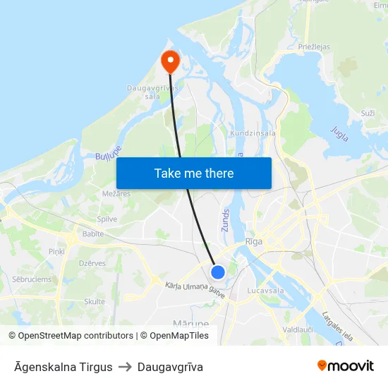 Āgenskalna Tirgus to Daugavgrīva map
