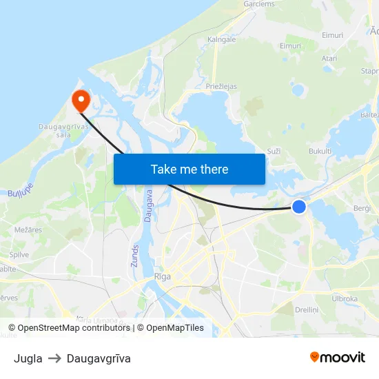 Jugla to Daugavgrīva map