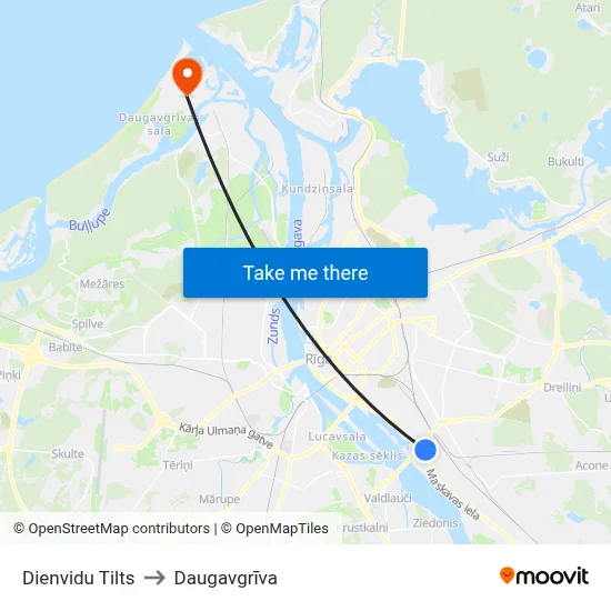 Dienvidu Tilts to Daugavgrīva map