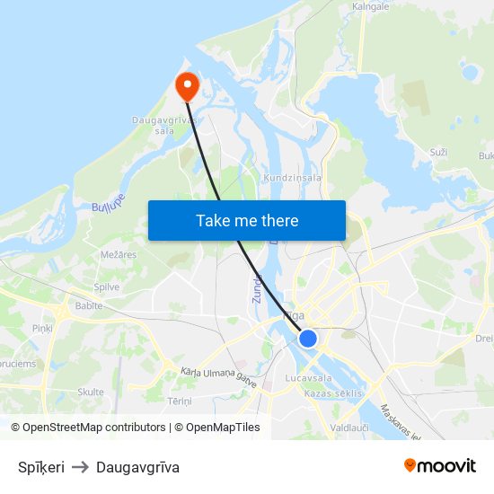 Spīķeri to Daugavgrīva map