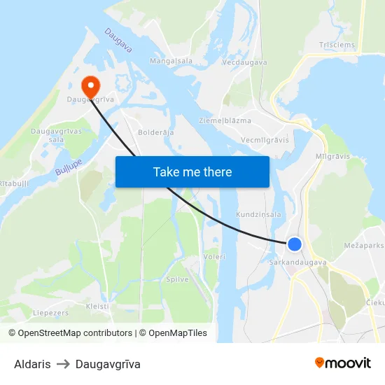 Aldaris to Daugavgrīva map
