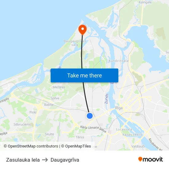 Zasulauka Iela to Daugavgrīva map