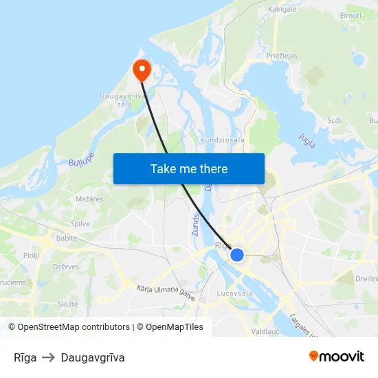 Rīga to Daugavgrīva map