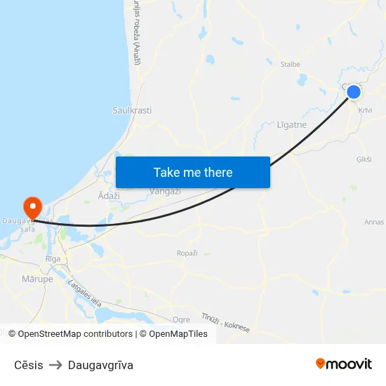 Cēsis to Daugavgrīva map