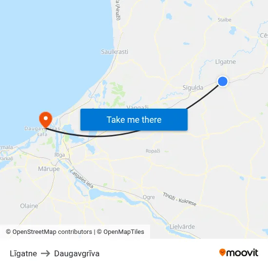 Līgatne to Daugavgrīva map