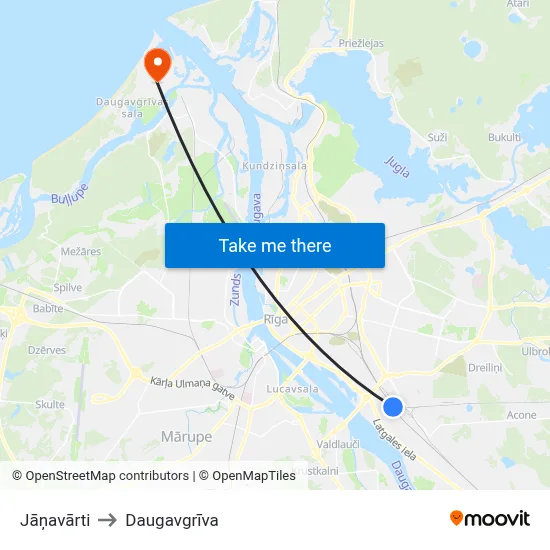 Jāņavārti to Daugavgrīva map